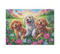 Trio de Golden Retriever Champ de Fleurs Animal de Compagnie Mignon Puzzle 500 Pièces pour Adultes Educa Vision 3D Décoratif Artistique Carton Épais Détente Créative Cadeau De Noël 500 PCS