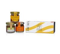 Trio de Gourmandises - Mini Coffret Cadeau 3 Dégustations Sucrées (Miel 40 g, Crème à Tartiner 30 g, Confiture 40 g) - Sans Gluten - Il Tomolo - Produit en Italie