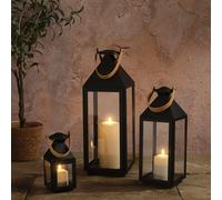 Trio de Lanternes Brixham à Anse Effet Cuir avec Bougies LED TruGlow®