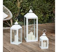 Trio de Lanternes Extérieures Blanches Arcachon avec Bougies TruGlow® et Télécommande