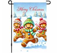 Trio De Pains D'Épices De Noël Courant Dans La Neige Drapeau 30X45Cm Bannière Éclatantes Durable Drapeaux De Jardin Pour Fêtes Ferme Dortoirs