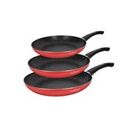 Trio de Poêle à Frire 20 / 24 / 28 cm Revêtu en Marbre avec Poignée Soft-grip Cheffinger Rouge