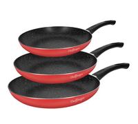 Trio de Poêle à Frire 20 / 24 / 28 cm Revêtu en Marbre avec Poignée Soft-grip Cheffinger Rouge