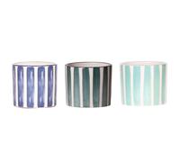 Trio de pots de fleurs « Painted Stripe » - Lot de 3 pots - Rayures - Bleu - Convient pour les pots de 6 cm