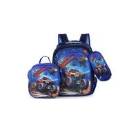 Trio de sacs à dos pour enfants - Nylon - Grande capacité - Motif Jeep bleu 42×31 cm Bleu G
