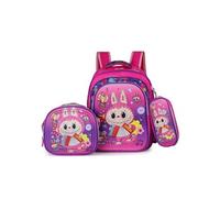 Trio de sacs à dos pour enfants - Nylon - Grande capacité - Motif Labubu en accordéon - Rose - 42×31 cm