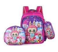 Trio de sacs à dos pour enfants - Nylon - Grande capacité - Motif Labubu en position debout sur un pied - Rose - 42×31 cm Rose