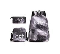 Trio de sacs à dos - Tissu toile - Lettres CR7 - Motif étoilé - Sac gris 45×13×32 cm
