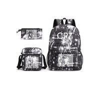 Trio de sacs à dos - Tissu toile - Lettres CR7 - Nouveau modèle sac à dos noir éclair - 45×13×32 cm