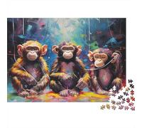 Trio de Singe coloré 1000 Pièces Puzzle Impossible Belle Décoration Familiale Trois singes dans la forêt Puzzle Jouets De Jeu pour La Famille 52x38cm/1000pcs