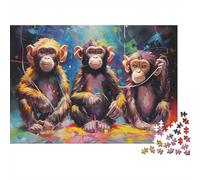 Trio de Singe coloré Carton Épais Puzzle Amants De Famille Puzzle D'entraînement du Cerveau Idée Cadeau pour Senior Jigsaw Enthusiastes 38x26cm/1000pcs