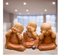 Trio de Statues Bonzes - Ne Rien Voir - Ne Rien Entendre - Ne Rien Dire - Décoration Zen - Idée Cadeau Unique -H 7cm - Zen'Light