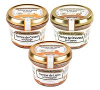 Trio de Terrines - Chevreuil/Canard/Lapin sans conservateurs artificiels | 3 bocaux de 180g pour un apéritif ou une entrée réussis