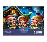 Trio d'elfes Cadeau Lumière 1000 Pièces Coffret Puzzle Festivités de Fin d'année Puzzle Classique Carton Solide - Ultra Dur pour Couples, Top Noté, Activité Parfaite À La Maison 38x26cm/pcs