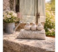 Trio d'oiseaux décoratifs sur branche en béton gris 15 x 9 x 9.5cm