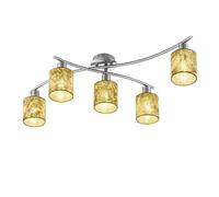 Trio Garda Plafonnier Semi-Affleurant Moderne À 5 Bras Multiples, Nickel Mat Avec Abat-Jour Doré Multicolore