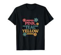 Trio Graphique de Couleurs rétro Rose, Bleu Sarcelle, Jaune T-Shirt