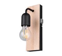 Trio Leuchten Applique de salle de bain ARTURO 284470132, Métal Noir mat, bois naturel, excl. 1x E27