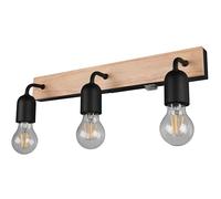 Trio Leuchten Applique de salle de bain ARTURO 284470332, métal noir mat, bois naturel, excl. 3x E27