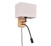 Trio Leuchten Applique Nilam 212870236, bois naturel, abat-jour en tissu, excl. 1x E27, bras de lecture avec LED de 3,1 watts, Flex Connect, Blanc