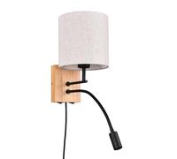 Trio Leuchten applique Nilam 212879236, bois naturel, abat-jour, sans 1x E27, bras de lecture avec LED 3,1 watts, Flex Connect, Blanc