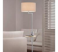 Trio Leuchten Claas 400400107 Lampadaire en métal nickel mat, abat-jour en tissu gris, étagère en bois, sans 1 ampoule E27
