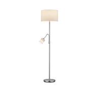 Trio Leuchten Hotel 403900201 Lampadaire en métal nickel mat avec abat-jour en tissu Blanc 1 x E27 + 1 x E14 60 W, Lampe Sur Pied Liseuse Blanche