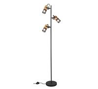 Trio Leuchten Lampadaire Tosh 404300332, métal noir mat, bois, excl. 3 ampoules E14