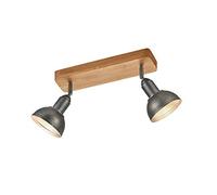 Trio Leuchten Plafonnier industriel industriel en acier/nickel mat/satiné 2 lumières réglables - Arti Steel/bois rond/oblong E14 max. 2 x 40 W / 2 voies/éclairage intérieur/lampes /