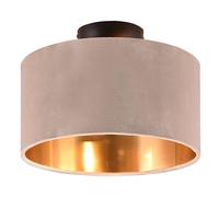 Trio Leuchten Plafonnier Julieta 619000244, métal noir mat, abat-jour beige velours/doré, excl. 2x E14