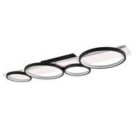 Trio Leuchten Plafonnier LED Medera 643810432, Métal Noir mat, Bois Blanc, avec LED 44 Watt, Interrupteur Dimmer