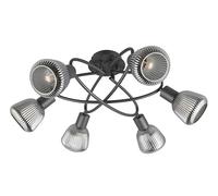 Trio Leuchten Plafonnier TARIFA 662800632, Métal Noir mat, Verre Chrome Vaporisé, excl. 6x E14