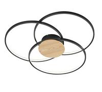 Trio Leuchten Sedona 673210332 Plafonnier LED en métal noir mat/aspect bois avec variateur d'intensité 40 W