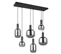 Trio Leuchten Suspension DIVA 319800632, Métal Noir mat, Verre Chrome Vaporisé, excl. 6x E27