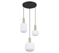 Trio Leuchten Suspension DIVA 319830308, Métal Laiton/Noir mat, Verre Blanc, excl. 3x E27