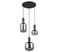 Trio Leuchten Suspension DIVA 319830332, Métal Noir mat, Verre Chrome Vaporisé, excl. 3x E27