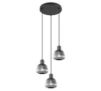 Trio Leuchten Suspension TARIFA 362830332, Métal Noir mat, Verre Chrome vaporisé, excl. 3x E27