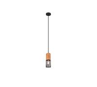 Trio Leuchten Suspension Tosh 304300132, métal noir mat, bois, 1 ampoule E27 non incluse, couleur bois