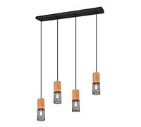 Trio-Leuchten Suspension Tosh 304300432 – métal noir mat et bois, 4 ampoules E27
