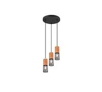 Trio Leuchten Tosh 304330332 Suspension en métal noir mat et bois 3 x E27