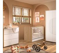 Trio Lit 70x140 cm et Commode 3 tiroirs + Armoire 2 portes Châtaignier naturel Basile