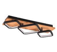 Trio Plafonnier LED Rama 643210332, métal noir mat, bois naturel, LED 32 Watt incluse, variateur d’intensité