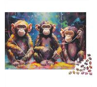 Trio singes colorés 1000 Pièces Carton Mat Art Trois singes Puzzle pour Familles Coupe Précise sans Poussière Cadeau Anniversaire 52x38cm/1000pcs