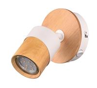 Trio Spot ARUNI 801170131, Métal Blanc mat, Bois Naturel, excl. 1x GU10