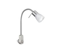 TRIO, Spot, Levisto incl. 1 x LED,E14,5,0 Watt,3000K,470 Lm. Verre, Albâtre, Corps: metal, Nickel mat L:4,7cm, H:40,0cm, P:23,0cm IP20,Interrupteur,Flexible