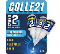 TRIO Super Glue cyano Colle 21, 1 FAST, 1 CLASSIQUE, 1 DENSE, 3 Colles Cyano professionnel. Colle pour modélisme, et bricolage