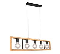 Trio, Suspension, Agra 5xE27, max.10,0 W Bois naturel, couleur de bois, Corps: Métal, noir mat L:100,0cm, L:8,0cm, H:150,0cm IP20,Sans illuminant,Réglable en hauteur