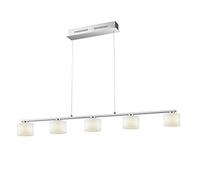 TRIO, Suspension, Alegro incl. 5 x LED,SMD,6,0 Watt,3000K,630 Lm. Verre, Blanc, Corps: metal, Nickel mat L:130,0cm, L:12,0cm, H:160,0cm IP20,Hauteur réglable,Réglable avec interrupteur