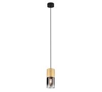 TRIO, Suspension, Robin 1xE27, max.28,0 W Verre, Fumé, Corps: Métal, Laiton mat Ø:10,0cm, H:150,0cm IP20,Sans illuminant,Réglable en hauteur,Source lumineuse remplaçable p