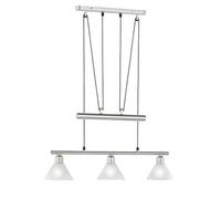 TRIO, Suspension, Stamina 3xE14, max.40,0 W Verre opale, Blanc, Corps: metal, Nickel mat L:66,0cm, L:14,0cm, H:180,0cm IP20,Hauteur réglable